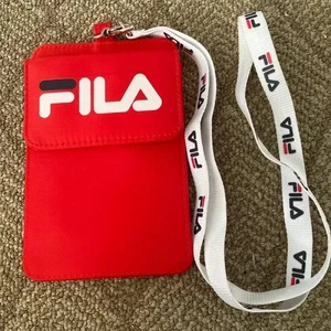Fila Retro Y2K Red Mini Sporty Crossbody Bag Card Holder Wallet w/ Logo Lanyard - Picture 1 of 4
