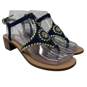 Jack Rogers Elise Denim und Gold Blockabsatz Sandalen 7,5 - Bild 1 von 6