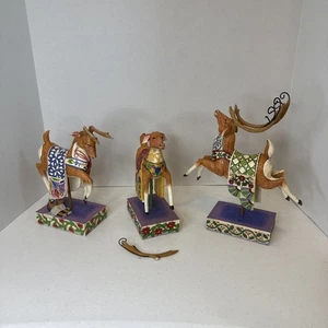 Jim Shore Heartwood Creek DASH AWAY renna rosso blu verde set 3 figurine 2004 - Foto 1 di 13