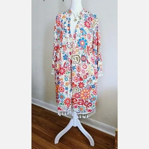 Size XL Flower Power Peace Love Hippy Multi-Colored Polyester Dress Tunic with B - Picture 1 of 23