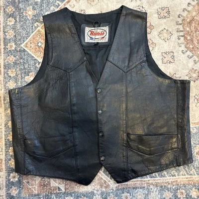 复古 66 号公路公路皮革背心 48 码骑手哈雷摩托车装备 — 第 1/4 张图片