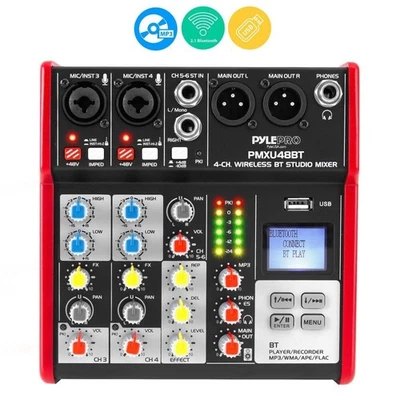 Pyle 4-Ch. Bluetooth Studio Mixer-Pro Audio Digital DJ Audio Mixer Console - Image 1 of 4