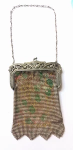 Mesh Whiting & Davis Metal Purse Enamel Heart Scrolling Motif 7.5" Art Deco Bag - Picture 1 of 12