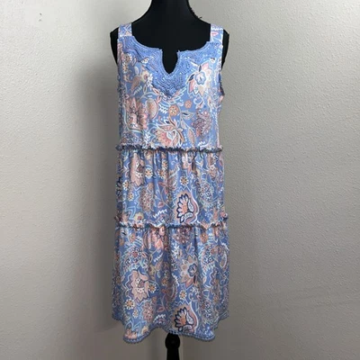 Absolutely Famous Dress Women's Medium Blue Paisley Floral Sleeveless Lace Front - Image 1 of 4