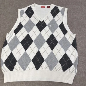 Chaleco Izod Talla 2XL Gris Marfil Tejido Cuello en V Mezcla de Algodón Argyle Preppy Golf Papá - Imagen 1 de 5