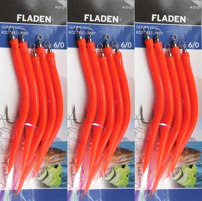 15 Fladen Sand Eels Gummi Mac 6/0 Cod Red 3 pks of 5 Lures Wreck Sea - Image 1 of 4