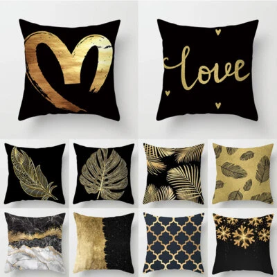 Cushion COVER Black Gold Soft Peach Skin Velvet Decor Throw Pillow Case 18x18" - Image 1 of 4