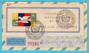 BRAZIL miniature sheet postal centenary 1963 on air cover Sa Paulo to USA - Picture 1 of 2