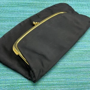 Vtg Harry Levine H.L. USA MC Black Satin Rhinestone Kisslock Evening Bag Clutch - Picture 1 of 10