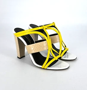 Oscar de la Renta Block Heels Yellow Tan White Snake Slip on Sz EU 40 US Sz 10 - Picture 1 of 8