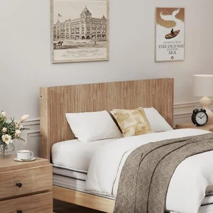 Queen Size Fluted Headboard ONLY - Wall Mount Wood Headboard Rustic & Modern - Picture 1 of 7