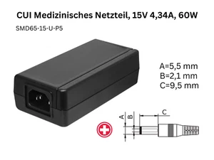 Netzteil, Medizingerät, Power Supply 15V 4,34A, 60W, ohne Netzkabel - Bild 1 von 2
