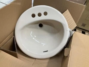 Glacier Bay Aragon 19 in. Drop-In Round Fireclay Bathroom Sink in Bone - Picture 1 of 3