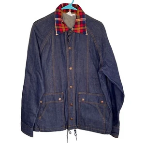 Vintage 60s Dark Blue Denim Barn Coat Jan Jacket Womens Size L Hong Kong - Picture 1 of 6