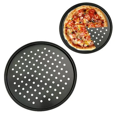 Pizzablech Gelocht 32cm Runde Perforierte Pizzaform Schwarz Karbonstahl Antih... - Bild 1 von 4