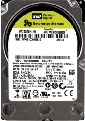 Hard Drive WD VelociRaptor WD4500HLHX 450GB 10000U/Min 32MB SATA III 2.5'' Inch - Image 1 of 3