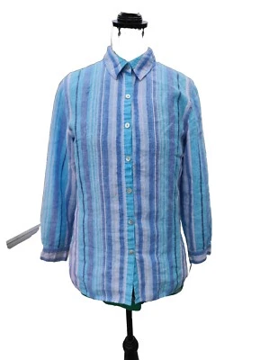 Женская длинная рубашка-туника Studio Works Slv льняная полоса синий размер S подкладка приклад - Изображение 1 из 4