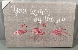 Flamingo Canvas 12x18 Wall Art Decor You and Me By The Sea Pink Beige New - Picture 1 of 8