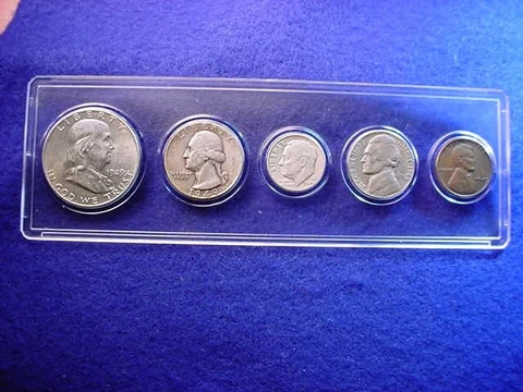 1949 PHILADELPHIA 5 COIN MINT SET GREAT 90% SILVER coins---NICE SET #10 Cover