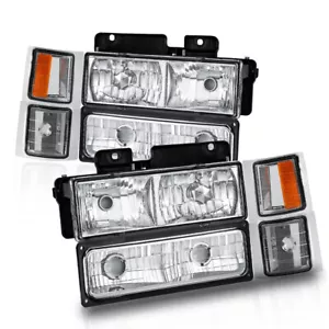 Chrome Headlights w/Bumper Lamp For 1994-2000 Chevy C/K 1500 2500 3500 Tahoe New - Foto 1 di 11