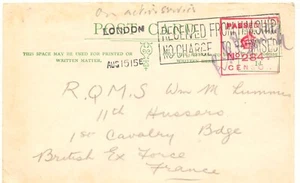 GB "LONDON AUG 15 15E - RECEIVED FROM H.M. SHIP. - NO CHARGE TO BE RAISED" very  - Picture 1 of 2