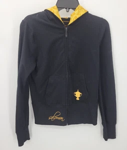 Salomon Hoodie Womens Large Black Gold Zip Up Hooded Trophy Embroidered - Picture 1 of 10