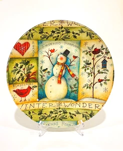 Handmade Decoupage 10.5" Glass Plate W/Snowman & Cardinals "Friends Forever" NEW - Picture 1 of 4