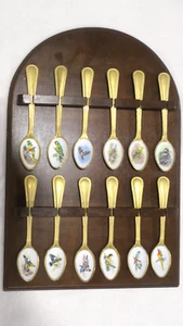 12 Parrot / Bird Spoons Japan Stainless Steel Gold Plated & Enamel - With Shelf - Picture 1 of 21