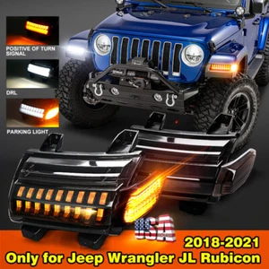 Pair Sequential LED Turn Signal Lights w/Running DRL for Jeep Wrangler 2018+ JL - Picture 1 of 10