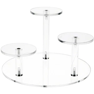 Plymor Clear Acrylic Round 8" Base Riser w/ 3 Round 3" Display Pedestals, 5" H - Picture 1 of 1