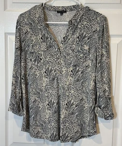 Ava & Grace Damen Bluse S beige schwarz Paisley Animalprint Rollriegelärmel - Bild 1 von 5