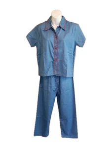 Nuevo pijama abotonado bordado de 2 piezas Sweet Dreamers de los años 50/60 hecho en EE. UU. - Imagen 1 de 13