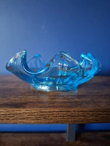 Vintage Murano Aventurin blau Kunst Glas Aschenbecher Schmuck Schale Schale selten verziert - Bild 1 von 5
