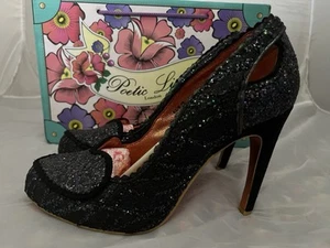 Licencia Poética Loren Love Negro Brillo Tacones Altos Corazón 7.5 41 - Imagen 1 de 7