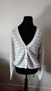 Jessica Simpson Cropped Strickjacke Größe M Weiß Pastell Streifen Top Zustand - Bild 1 von 6
