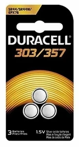 Paquete de 3 pilas de botón de óxido de plata Duracell 357 303 - SR44SW - Imagen 1 de 3