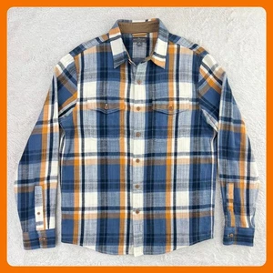 Camisa de sarga LL Bean Signature para hombre mediana naranja azul tejida a cuadros calce ajustado - Imagen 1 de 10