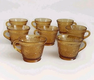 Vintage Indiana Glass Amber Tiara Sandwich Coffee Tea Snack Cups Set Of 8 - Picture 1 of 6