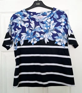 £0.99 Julipa Striped Top With Floral Pattern Size 14 VGC - Picture 1 of 4