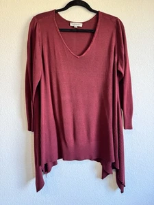 Avenue Damen weinrot V-Ausschnitt Pullover Tunika Pulli asymmetrisch Langarm 1X - Bild 1 von 11