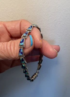 Pulseira de prata esterlina incrustada pedras lápis opala fecho magnético - Imagem 1 de 4