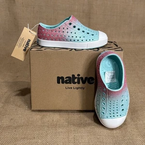 NEW Native Shoes Girl C7 Pink Blue Sparkle Jefferson Hollywood Hydrangea Sneaker - Picture 1 of 8