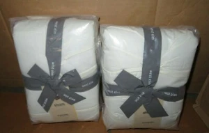 TWO West Elm Pintuck Quilted Standard Shams Alabaster White Organic Cotton New - Picture 1 of 4