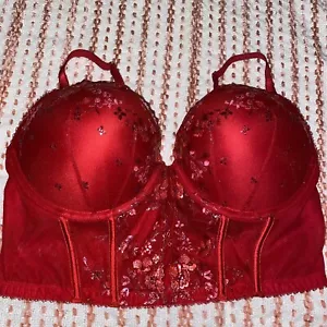 Victoria’s Secret 38D very sexy push up corset long line Bra Top red foil - Picture 1 of 11