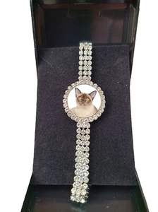 Armband Burmesische Katze Haustier Silberfarben mit Diamanten und Geschenkbox - Bild 1 von 3