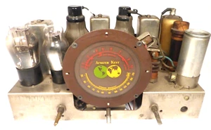 vintage ATWATER KENT 515Q BATTERY CONSOLE: Untested 5 TUBE CHASSIS/great graphic - Picture 1 of 8