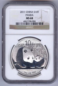 2011 CHINA S10Y PANDA + 1 OUNCE .999 SILVER + NGC + MS68 + PANDA - Picture 1 of 4