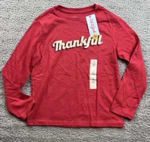 Cat & Jack Boy's Size Small (6-7) Long Sleeve Thankful T-Shirt Red - Picture 1 of 5