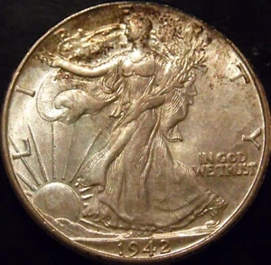 1942-P Walking Liberty mezzo dollaro gemma FDC tono arcobaleno chiaro - Foto 1 di 2