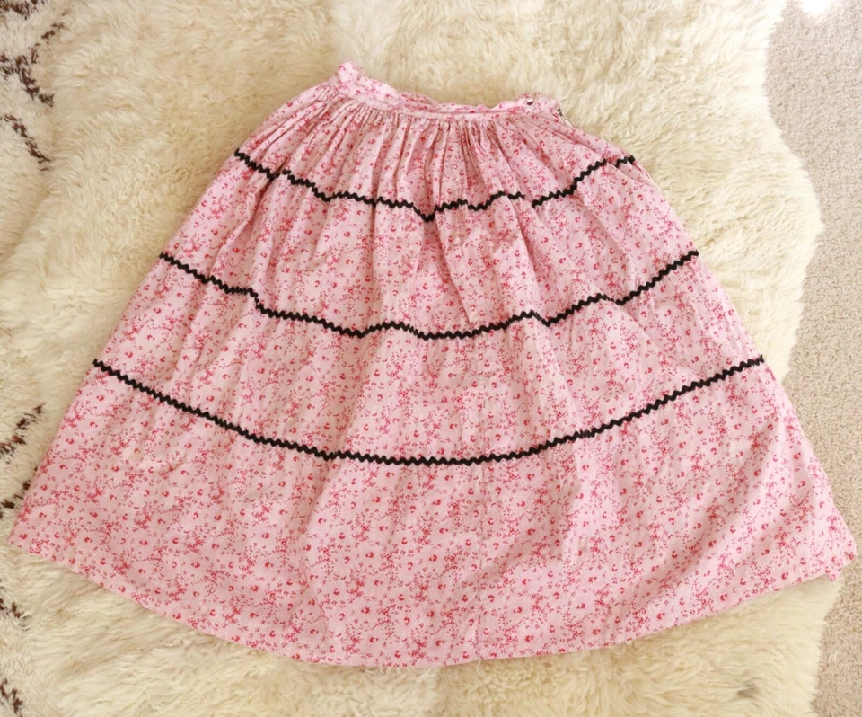 Saia de pátio vintage feita à mão anos 50 Calico acabamento Ric Rac tamanho 23" cintura metal zíper - Imagem 1 de 4